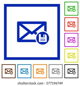 Archive mail flat color icons in square frames on white background