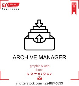 ARCHIVE MANAGER vector . Business marketing management, ARCHIVE MANAGER , simple, isolated, application , logo, flat icon for website design or mobile applications, 
UI  UX design Editable stroke. 