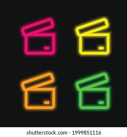 Archive Opened Box Outline four color glowing neon vector icon