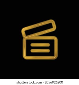 Archive Outlined Box With Text Lines gold plated metalic icon or logo vector