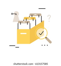Archive papers drawer flat line business vector illustration design banner. Business files and documents, catalog search, file management design for mobile and web graphics