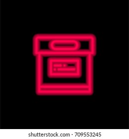 Archive red glowing neon ui ux icon. Glowing sign logo vector