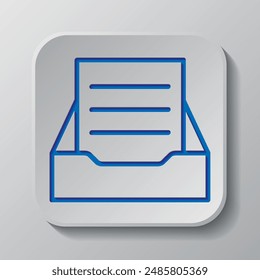 Archive storage icon, vector. Flat design. Paper cut design. Cutted blue symbol with shadow. Gray badge button, gray background.ai