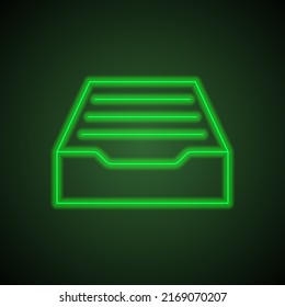 Archive storage simple icon vector. Flat design. Green neon on black background with green light.ai