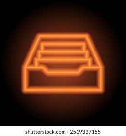 Archive storage simple icon, vector. Flat design. Orange neon on black background.ai