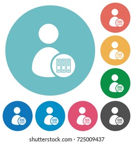 Archive user account flat white icons on round color backgrounds