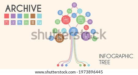 archive vector infographic tree. line icon style. archive related icons such as file transfer, ereader, library, file, folder, ftp, drawer, files, diskette, outbox