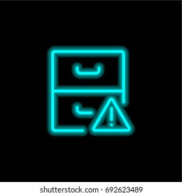 Archive with warning sign blue glowing neon ui ux icon. Glowing sign logo vector