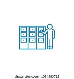 Archive worker linear icon concept. Archive worker line vector sign, symbol, illustration.