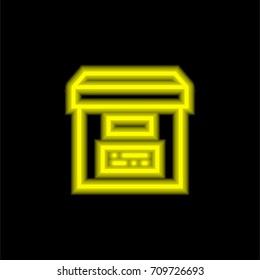 Archive yellow glowing neon ui ux icon. Glowing sign logo vector