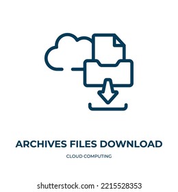 Archivo archivos icono de descarga. Ilustración vectorial lineal de la colección de computación en nube. El esquema archiva archivos de descarga vectores de icono. Símbolo de línea delgada para uso en aplicaciones web y móviles, logotipo, impresión 