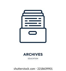 archives icon from education collection. Thin linear archives, document, archive outline icon isolated on white background. Line vector archives sign, symbol for web and mobile