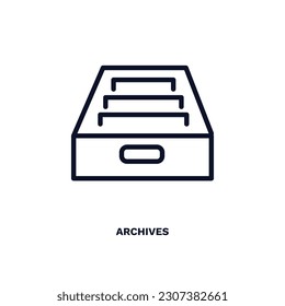 Archiviert Icon. Die Thin-Line-Archiv-Ikone aus der Bildungs- und Wissenschaftssammlung. Rahmenvektor einzeln auf weißem Hintergrund. Bearbeitbare Archivsymbole können im Internet und auf mobilen Geräten verwendet werden