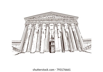 Archives of the United States Building in Washington DC. Hand drawn sketch illustration in vector.
