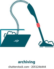 Archiving, file collection, vector illustration, icon for websites and printed materials in blue shades.