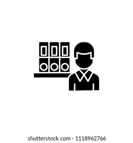 Archivist black icon concept. Archivist flat  vector symbol, sign, illustration.