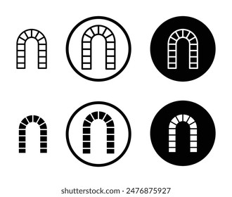 Archway black filled and outlined icon set