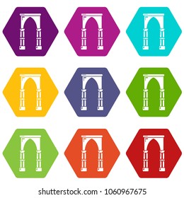 Archway construction icons 9 set coloful isolated on white for web