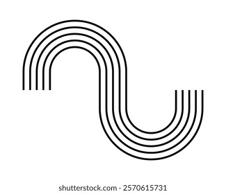 Archway curvy lines. Geometric figure in trendy boho style. Minimalistic design element with wavy stripes for modern templates. Vector graphic illustration.