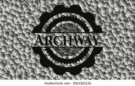 Archway dark emblem with grey bubbles background. Retro. Vector Illustration. Detailed. 