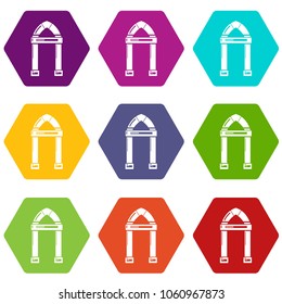 Archway decorative icons 9 set coloful isolated on white for web
