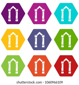 Archway element icons 9 set coloful isolated on white for web