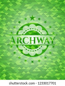 Archway green emblem with mosaic background
