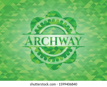 Archway green emblem with mosaic background. Vector Illustration. Detailed.