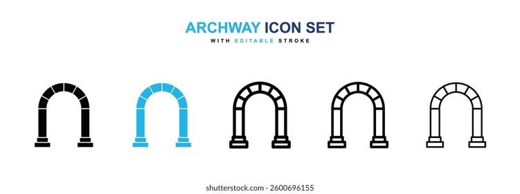 Archway icons graphics set in black and blue colors