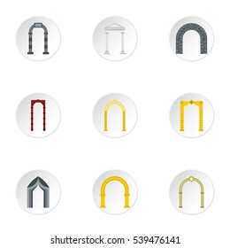 Archway icons set. Flat illustration of 9 archway vector icons for web