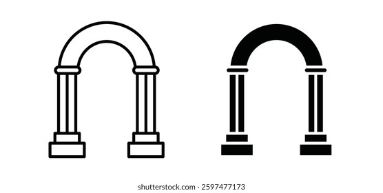 Archway vector icon set black filled and outlined style.