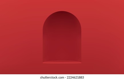 Archway wall window 3d podium platform gallery display product presentation circular showcase realistic vector illustration. Arch door basic foundation geometric hole abstract pedestal construction