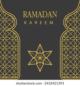Bogengänge mit Stern, goldene Vektorgrafik auf Schwarz, die Ramadan Kareem feiern, geeignet für Veranstaltungseinladungen