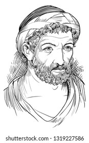 Archytas portrait in line art illustration. He was a Greek mathematician, philosopher, astronomer, statesman, and strategist.