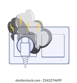 arcing short circuit fire cartoon. breaker current, voltage hazard, safety prevention arcing short circuit fire sign. isolated symbol vector illustration