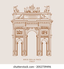 Arco della Pace illustration Design in simple hand drawn outline in vector.