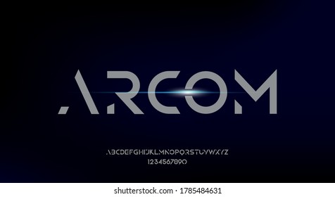 Arcom, a modern minimalist geometric font typeface design