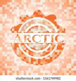 Arctic abstract orange mosaic emblem with background
