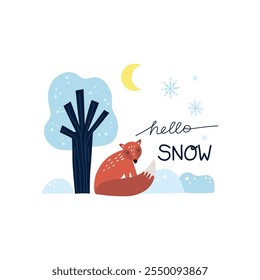 Animal ártico. Fox. Lindo habitante del norte. Personaje en el bosque de nieve. Estampado de camiseta, tarjeta o cartel. Infantil y bebé decorativo lindo dibujo animado plano aislado norte fauna silvestre ilustración