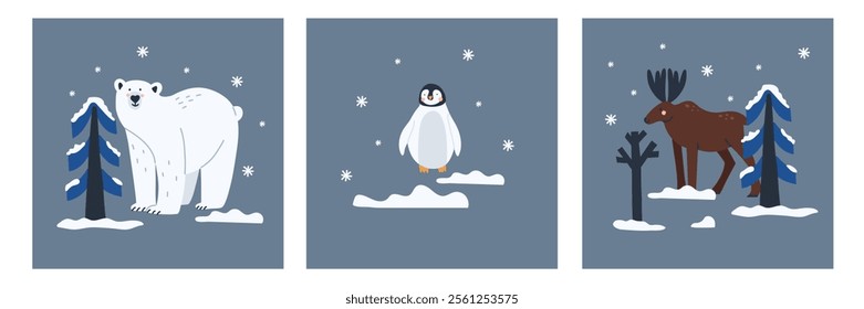 Arctic animal. Polar bear. Northern cute inhabitant. Character in snow forest. T-shirt print, card or poster. Childish and baby decorative cute cartoon flat isolated north wildlife fauna illustration