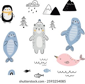 arctic animals baby vector clipart