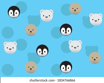 Arctic Animals Balloon Head Cartoon Character Illustration Seamless Background