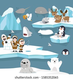 arctic animals cartoon template set