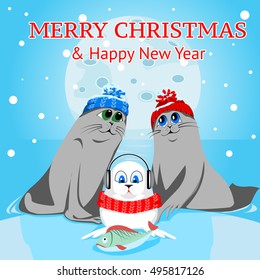 Arctic animals character and background, Winter Landscape, Nature Travel Wildlife. Merry Christmas 