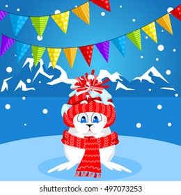 Arctic animals character and background, Winter Landscape, Nature Travel Wildlife. Merry Christmas 