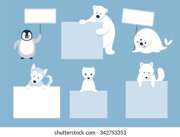 Arctic Animals Characters Show Blank Signs, Winter, Nature and Wildlife