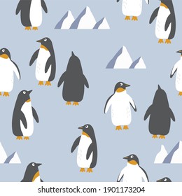 Arctic animals - cute vector illustration. North wild penguin  - seamless pattern