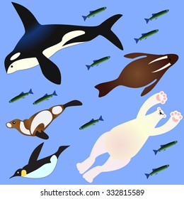 Arctic animals floating in the water vector image set