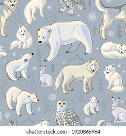 Arctic animals north seamless pattern
