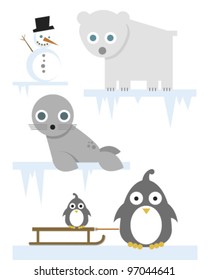 Arctic animals playing on ice